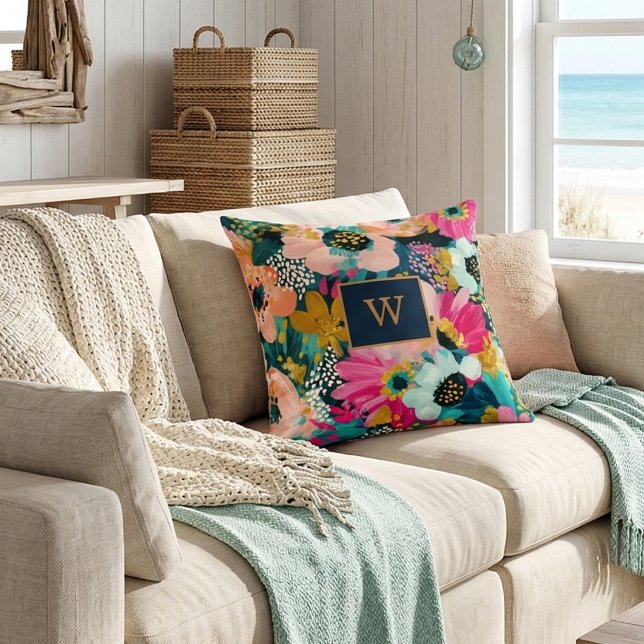 Colourful Floral Name  Throw Pillow (Creator Uploaded)