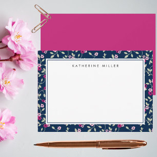 Colourful Floral Navy and Pink Correspondence Card