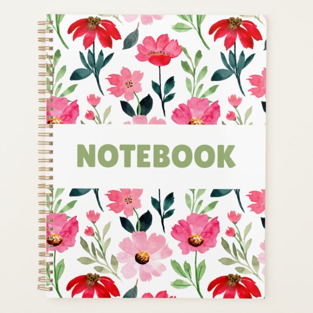 Colourful Floral Notebook – Minimalist Flower Patt Planner (Front)