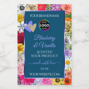 Colourful Floral Ocean Blue Product Labels Add Log