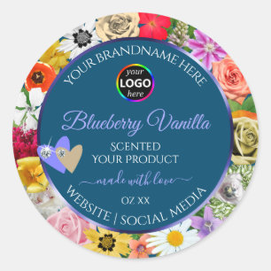 Colourful Floral Ocean Blue Product Labels Add Log