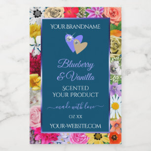 Colourful Floral Ocean Blue Product Labels Hearts