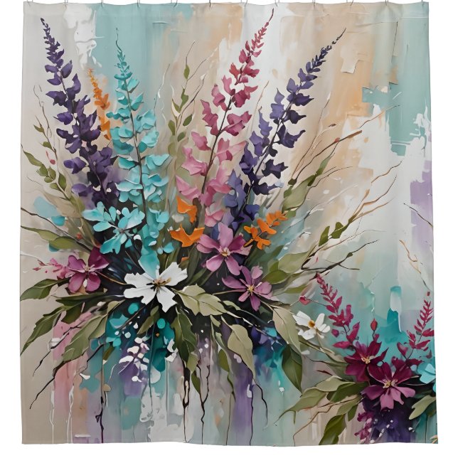 Colourful Floral on Blue Beige White Lavender  (Front)
