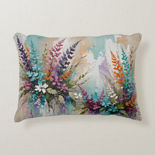 Colourful Floral on Blue Beige White Lavender Accent Pillow