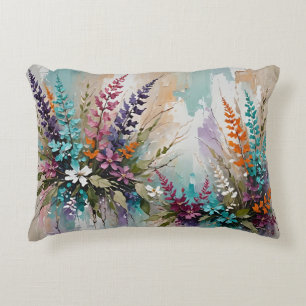 Colourful Floral on Blue Beige White Lavender  Accent Pillow