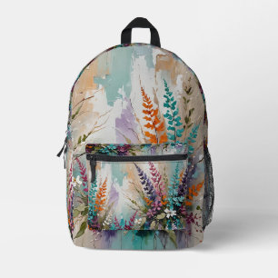 Colourful Floral on Blue Beige White Lavender II Printed Backpack