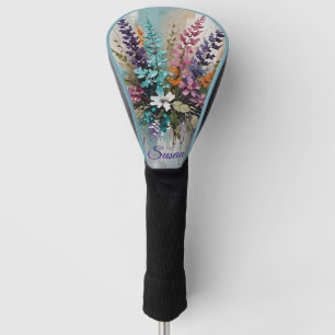 Colourful Floral on Blue Beige White -*Personalize Golf Head Cover