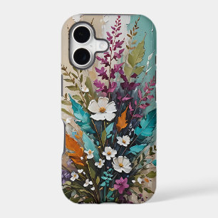 Colourful Floral on Teal Blue Beige