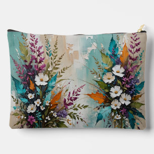 Colourful Floral on Teal Blue Beige  Accessory Pouch