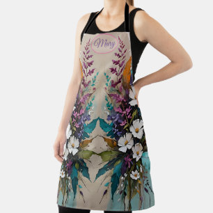 Colourful Floral on Teal Blue Beige  Apron