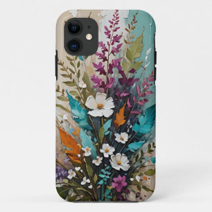 Colourful Floral on Teal Blue Beige iPhone 11 Case