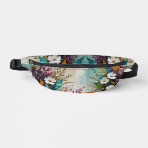 Colourful Floral on Teal Blue Beige  Fanny Pack