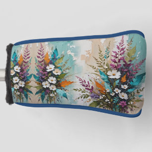 Colourful Floral on Teal Blue Beige  Golf Head Cover