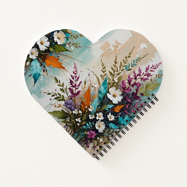 Colourful Floral on Teal Blue Beige *Personalize* Notebook (Back)