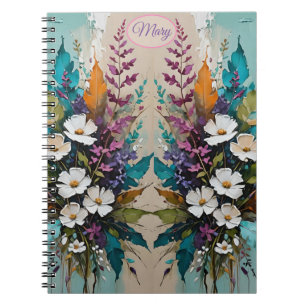 Colourful Floral on Teal Blue Beige *Personalize* Notebook