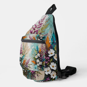 Colourful Floral on Teal Blue Beige  Sling Bag