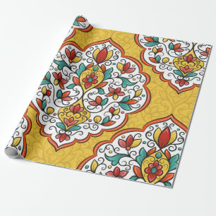 Colourful floral ornament seamless pattern wrapping paper