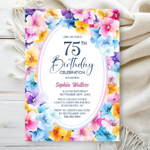 Colourful Floral Oval 75th Birthday Party Invitation