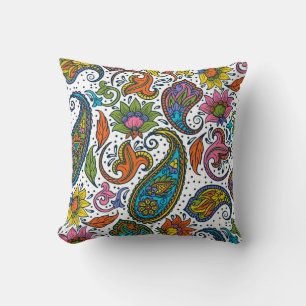 Colourful floral paisley pattern throw pillow