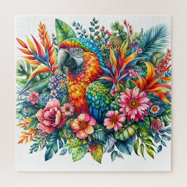 Colourful Floral Parrot Watercolor Jigsaw Puzzle (Vertical)