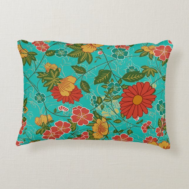 Colourful Floral Pattern Accent Pillow (Back)