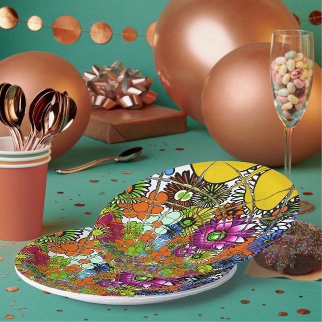 Colourful Floral Pattern Art Paper Plates (Multi)