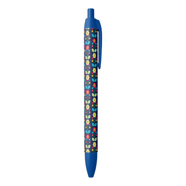 Colourful Floral Pattern Black Ink Pen (Bottom (Vertical))