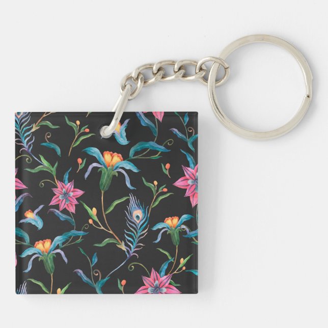 Colourful floral pattern, bold and vibrant keychain (Back)