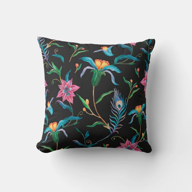 Colourful floral pattern, bold and vibrant throw pillow (Front)
