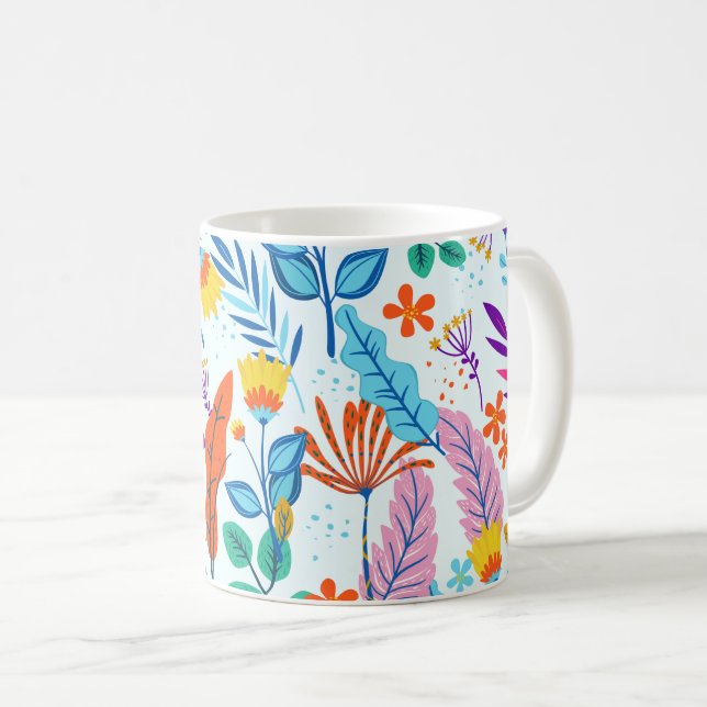Colourful Floral Pattern Coffee Mug (Front Right)