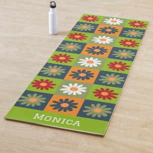  Colourful Floral pattern Custom Name Yoga Mat