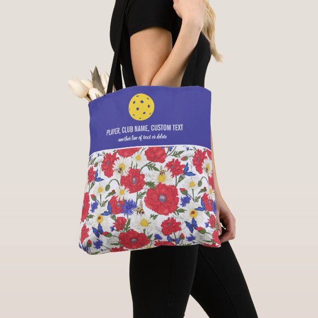 Colourful Floral Pattern Custom Pickleball Paddle Tote Bag (Close Up)