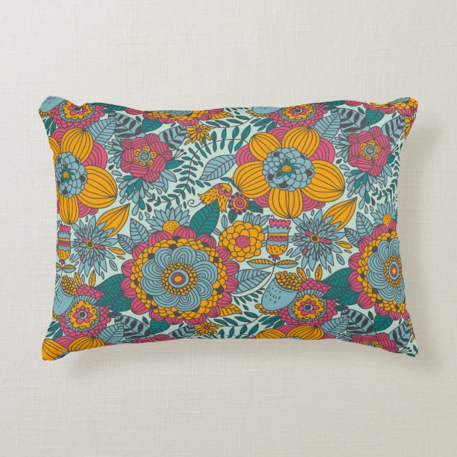 Colourful floral pattern decorative pillow (Front)
