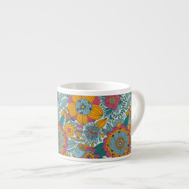 Colourful floral pattern espresso cup (Front Right)