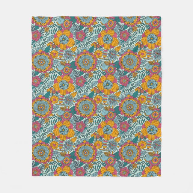 Colourful floral pattern fleece blanket (Front)