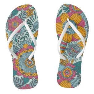 Colourful floral pattern flip flops