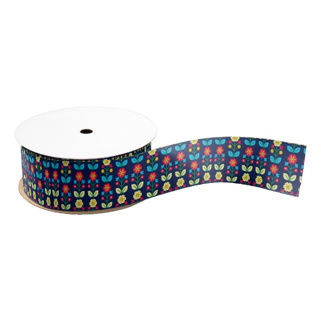 Colourful Floral Pattern Grosgrain Ribbon (Spool)