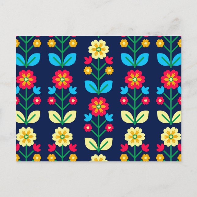 Colourful Floral Pattern Holiday Postcard (Front)