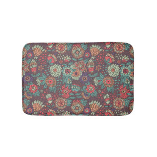 Colourful floral pattern in cartoon style bath mat