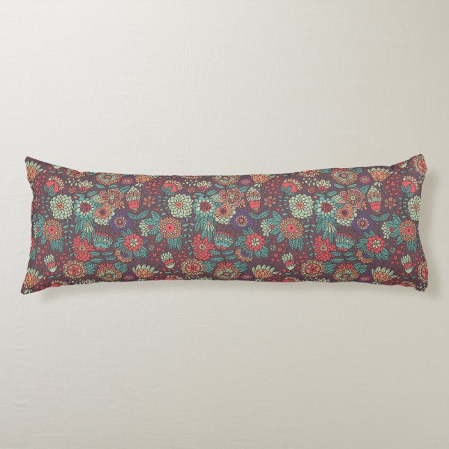 Colourful floral pattern in cartoon style body pillow (Front)