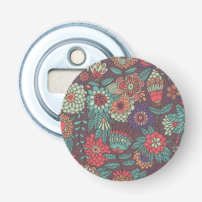 Colourful floral pattern in cartoon style bottle opener (Front)