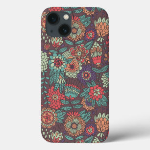 Colourful floral pattern in cartoon style iPhone 13 case