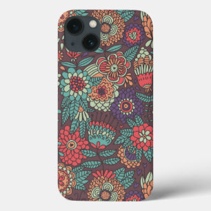 Colourful floral pattern in cartoon style iPhone 13 case