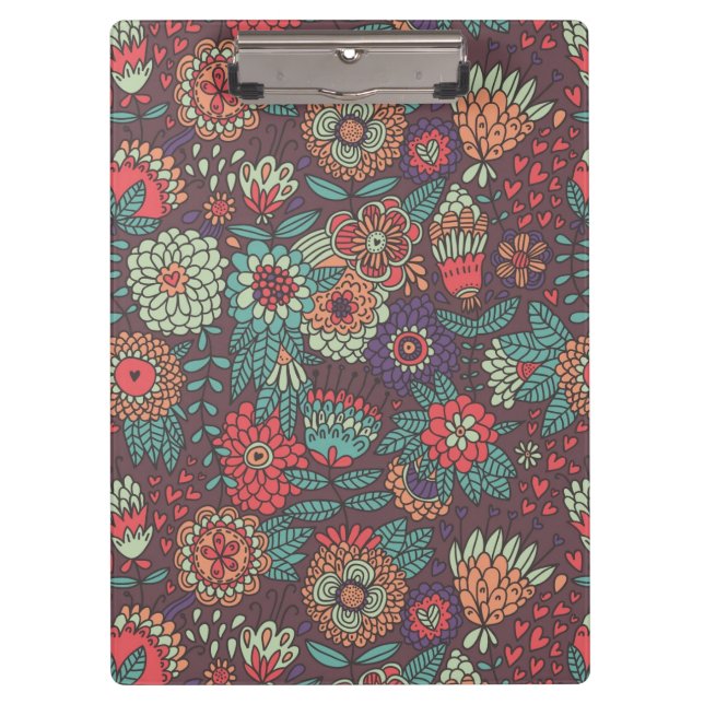 Colourful floral pattern in cartoon style clipboard (Front)