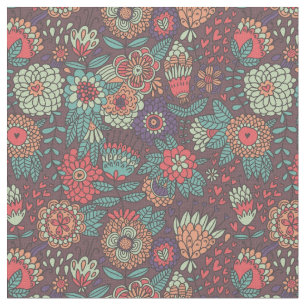 Colourful floral pattern in cartoon style fabric