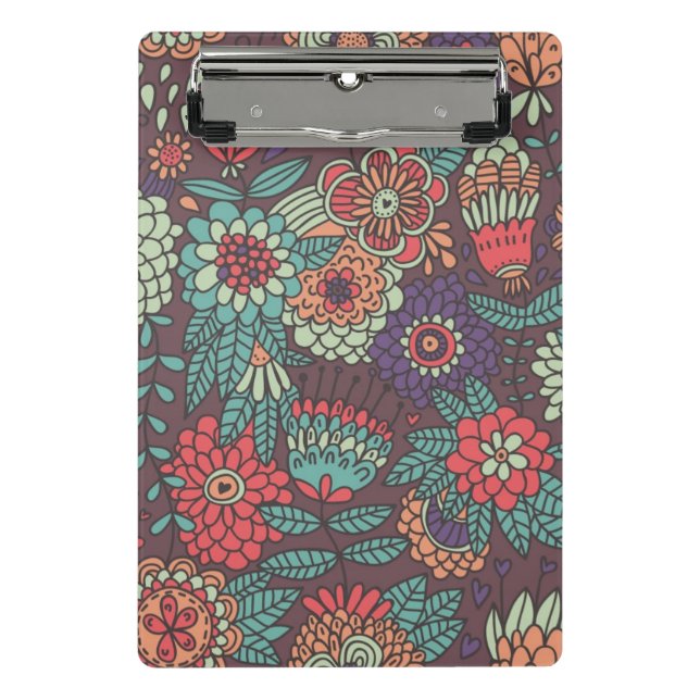 Colourful floral pattern in cartoon style mini clipboard (Front)