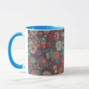 Colourful floral pattern in cartoon style mug