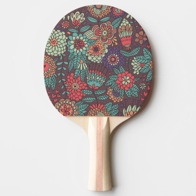 Colourful floral pattern in cartoon style ping pong paddle (Front)