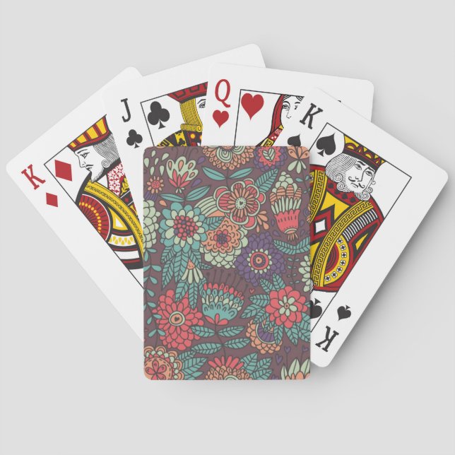 Colourful floral pattern in cartoon style playing cards (Back)
