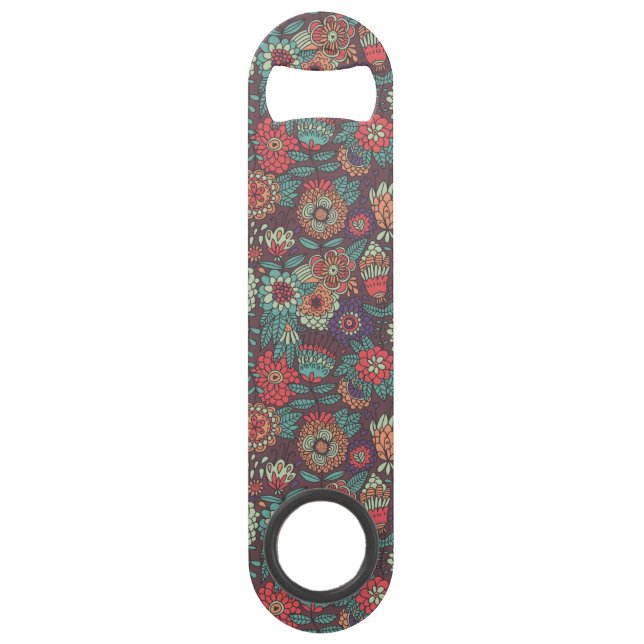 Colourful floral pattern in cartoon style speed bottle opener (Front)
